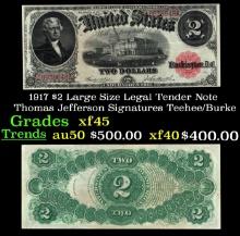 1917 $2 Large Size Legal Tender Note Thomas Jefferson Grades xf+ Signatures Teehee/Burke