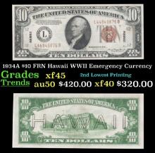 1934A $10 FRN Hawaii WWII Emergency Currency Grades xf45