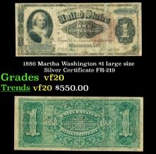1886 $1 large size Silver Certificate Martha Washington Grades vf, very fine FR-219