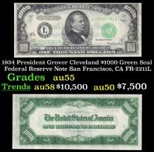 1934 $1000 Green Seal Federal Reserve Note President Grover Cleveland San Francisco, CA Grades Choic