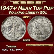 1947-p Walking Liberty Half Dollar Near Top Pop 50c ms67 SEGS
