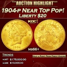 1904-p Gold Liberty Double Eagle Near Top Pop! $20 ms66+ SEGS
