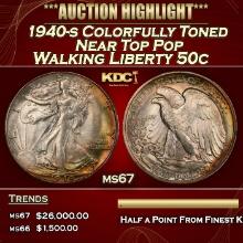 1940-s Walking Liberty Half Dollar Colorfully Toned Near Top Pop 50c ms67 SEGS