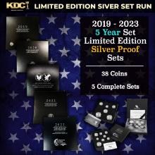 2019-2023 5 Year Set of Limited Edition Silver Proof Sets - 38 Coins Total, 5 Complete Sets Over 11