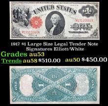 1917 $1 Large Size Legal Tender Note Grades Select AU Signatures Elliott/White