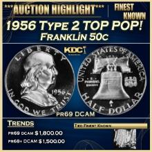 1956 Type 2 Proof Franklin Half Dollar TOP POP! 50c pr69 DCAM SEGS