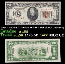 1934A $20 FRN Hawaii WWII Emergency Currency Grades Choice AU/BU Slider