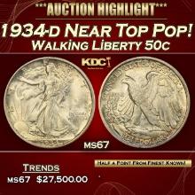 1934-d Walking Liberty Half Dollar Near Top Pop! 50c ms67 SEGS