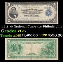 1918 $5 National Currency Grades vf+ Philadelphia