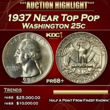 1937 Proof Washington Quarter Near Top Pop 25c pr68+ SEGS