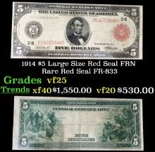 1914 $5 Large Size Red Seal FRN Rare Red Seal Grades vf+ FR-833