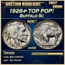 1926-p Buffalo Nickel TOP POP! 5c ms68 SEGS