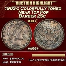 1903-o Barber Quarter Colorfully Toned Near Top Pop 25c ms66+ SEGS