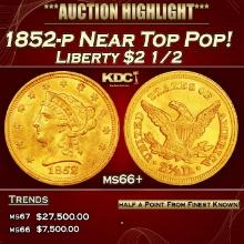 1852-p Gold Liberty Quarter Eagle Near Top Pop! $2 1/2 ms66+ SEGS