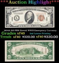 1934A $10 FRN Hawaii WWII Emergency Currency Grades xf