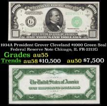 1934A $1000 Green Seal Federal Reserve Note President Grover Cleveland Chicago, IL Grades Choice AU