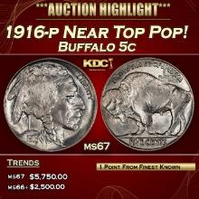 1916-p Buffalo Nickel Near Top Pop! 5c ms67 SEGS
