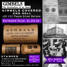 NS- 20 Coin GIMBLES Roll Unc Peace Dollar B+