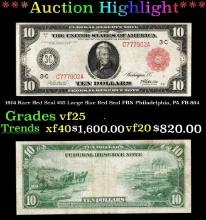 1914 $10 Large Size Red Seal FRN Rare Red Seal Philadelphia, PA Grades vf25 FR-894