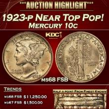1923-p Mercury Dime Near Top Pop! 10c ms68 FSB SEGS