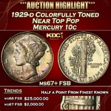 1929-d Mercury Dime Colorfully Toned Near Top Pop 10c ms67+ FSB SEGS