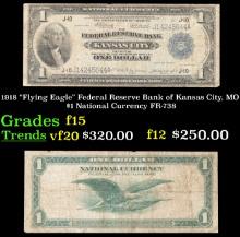 1918 $1 National Currency "Flying Eagle" Federal Reserve Bank of Kansas City, MO Grades f+ FR-738