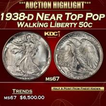 1938-d Walking Liberty Half Dollar Near Top Pop 50c ms67 SEGS