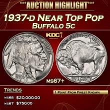 1937-d Buffalo Nickel Near Top Pop 5c ms67+ SEGS