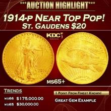 1914-p Gold St. Gaudens Double Eagle Near Top Pop! $20 ms65+ SEGS