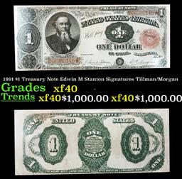 1891 $1 Treasury Note Edwin M Stanton Grades xf Signatures Tillman/Morgan