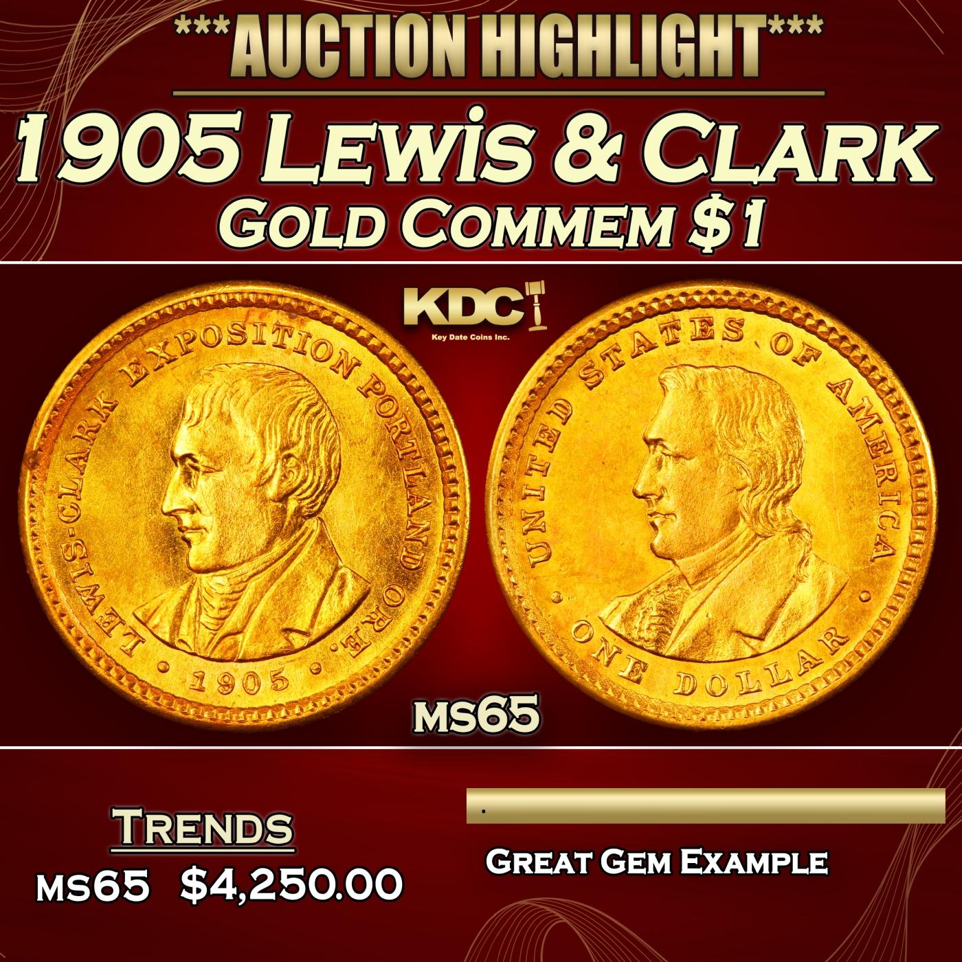 1905 Lewis & Clark Gold Commem Dollar 1 ms65 SEGS