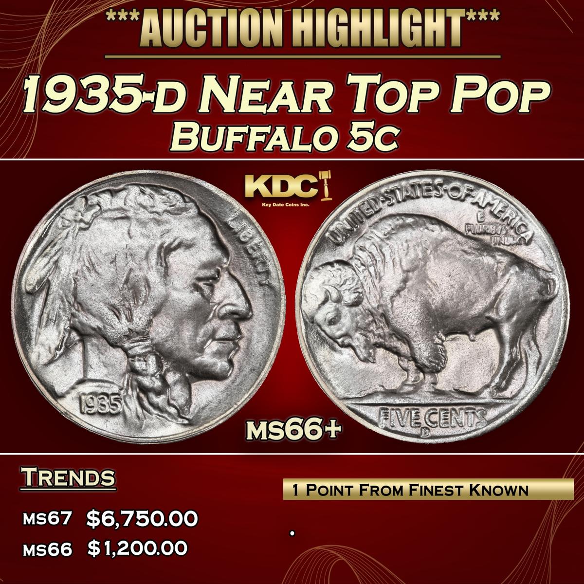 1935-d Buffalo Nickel Near Top Pop 5c ms66+ SEGS