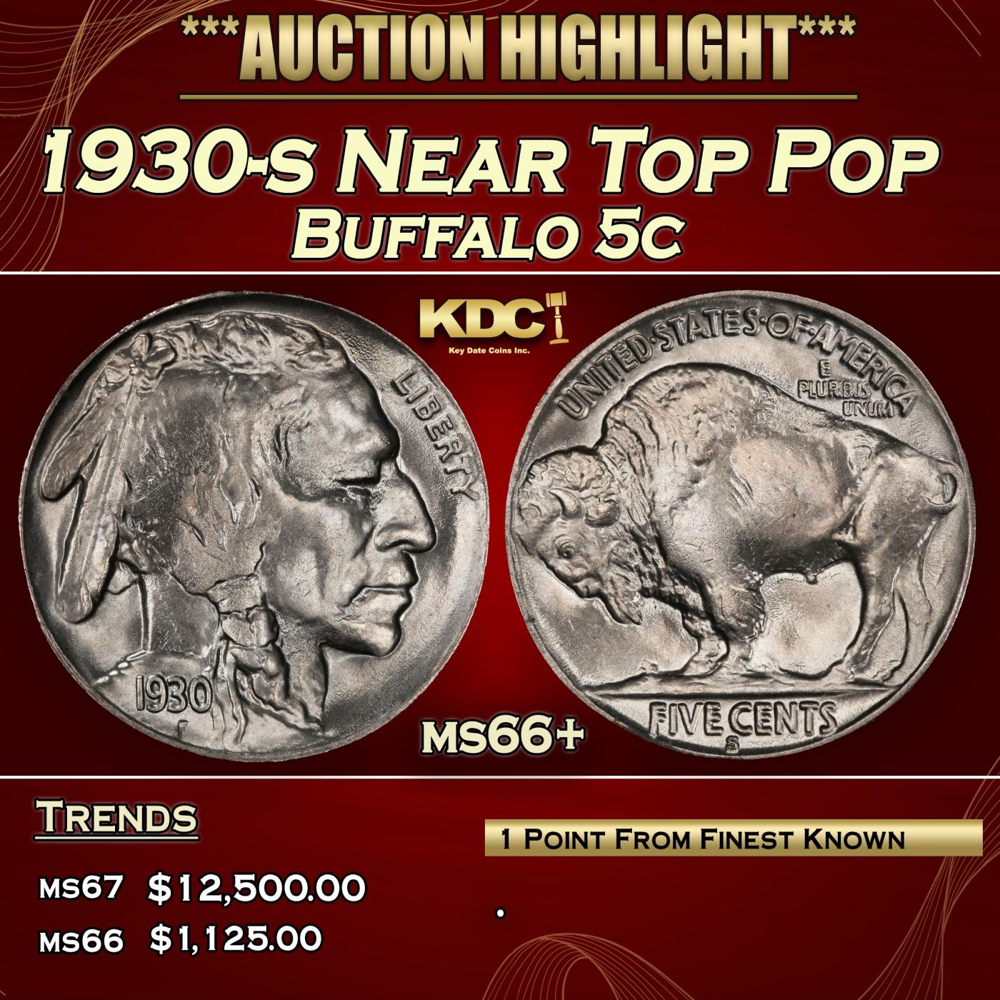 1930-s Buffalo Nickel Near Top Pop 5c ms66+ SEGS