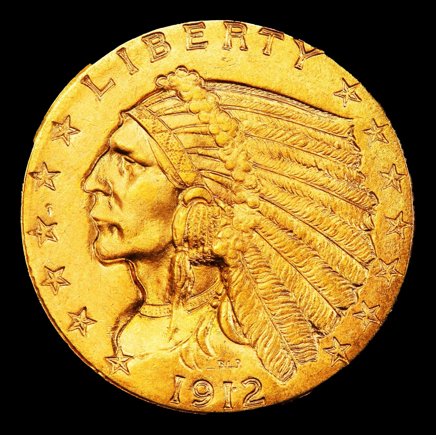 1912-p Gold Indian Quarter Eagle TOP POP! $2 1/2 ms66+ USCG