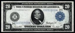 1914 $20 Large Size Blue Seal Federal Resrve Note Philadelphia, PA Grades Select AU FR-975