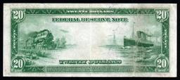 1914 $20 Large Size Blue Seal Federal Resrve Note Philadelphia, PA Grades Select AU FR-975