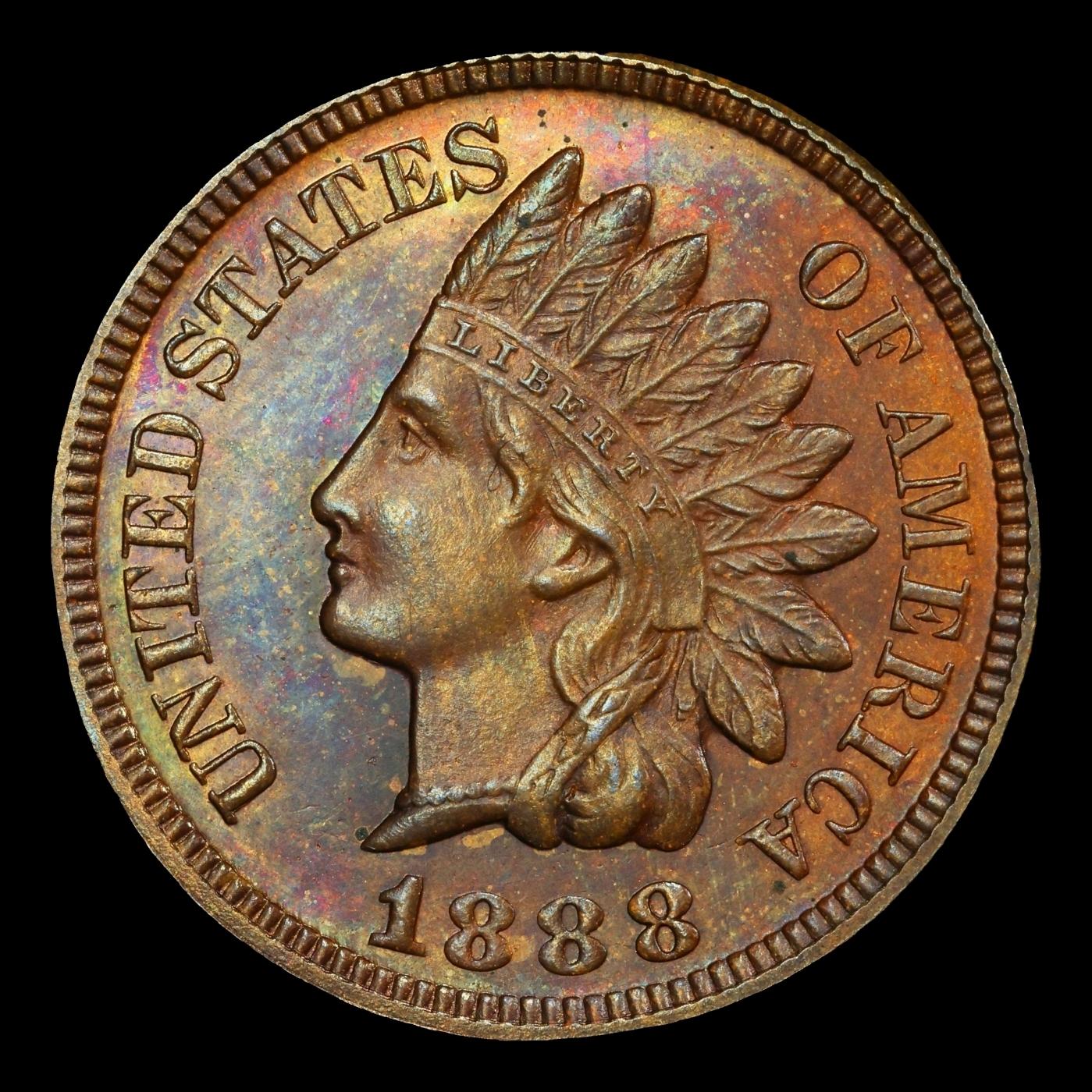 1888 Proof Indian Cent Colorfully Toned TOP POP! 1c pr66+ bn SEGS