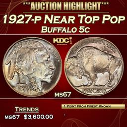 1927-p Buffalo Nickel Near Top Pop 5c ms67 SEGS