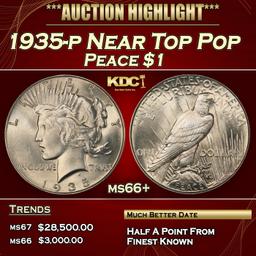 1935-p Peace Dollar Near Top Pop $1 ms66+ SEGS
