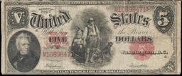 1907 $5 Large Size Legal Tender Note "WoodChopper" Grades vf+ Signatures Speelman/White