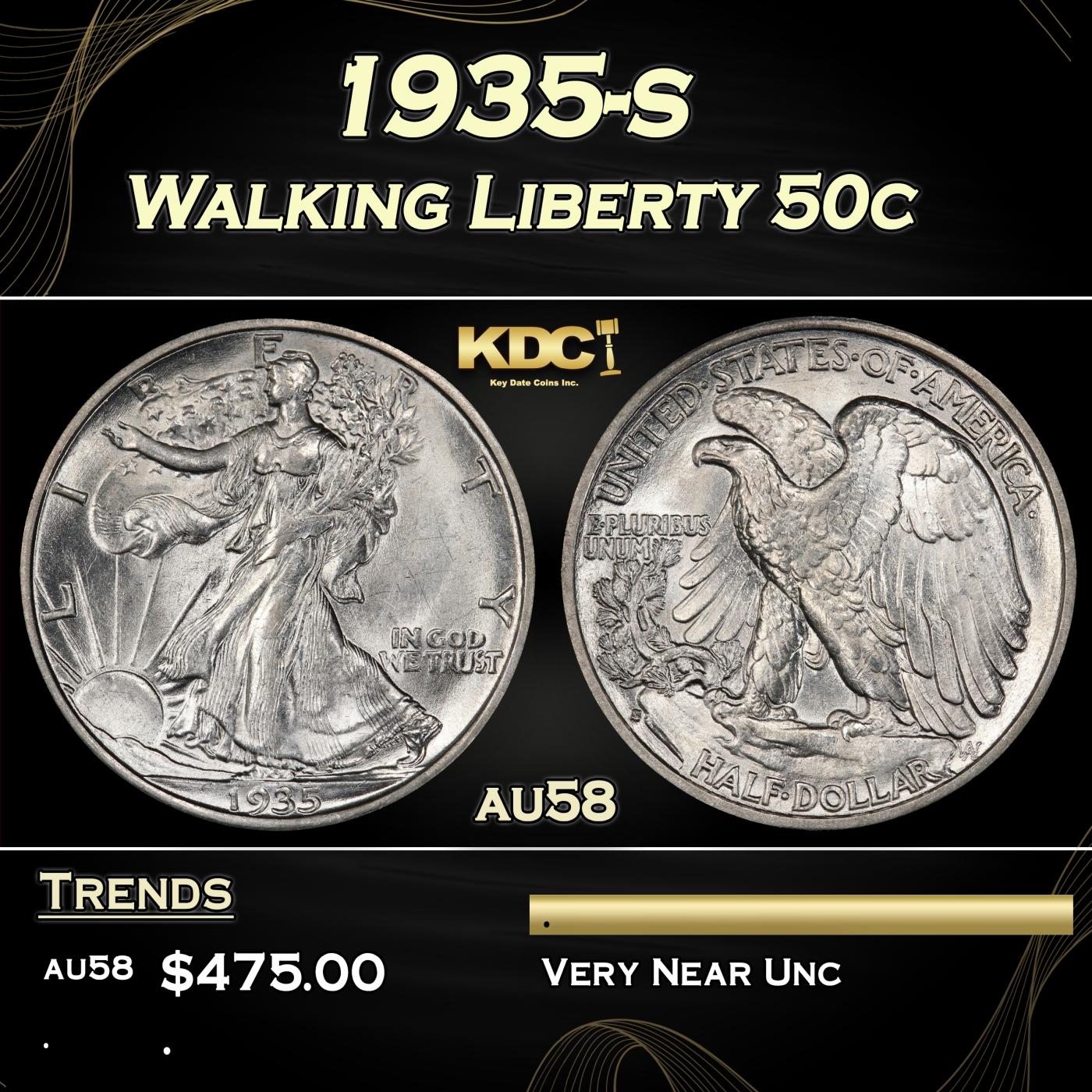 1935-s Walking Liberty Half Dollar 50c Grades au58