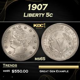 1907 Liberty Nickel 5c Grades ms65