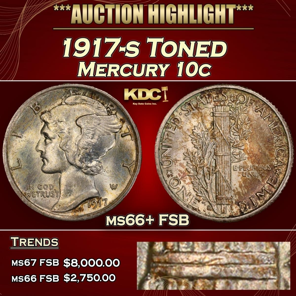 1917-s Mercury Dime Toned 10c ms66+ FSB SEGS