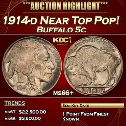 1914-d Buffalo Nickel Near Top Pop! 5c ms66+ SEGS