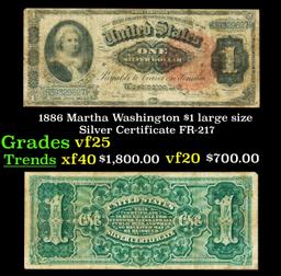1886 $1 large size Silver Certificate Martha Washington Grades vf+ FR-217