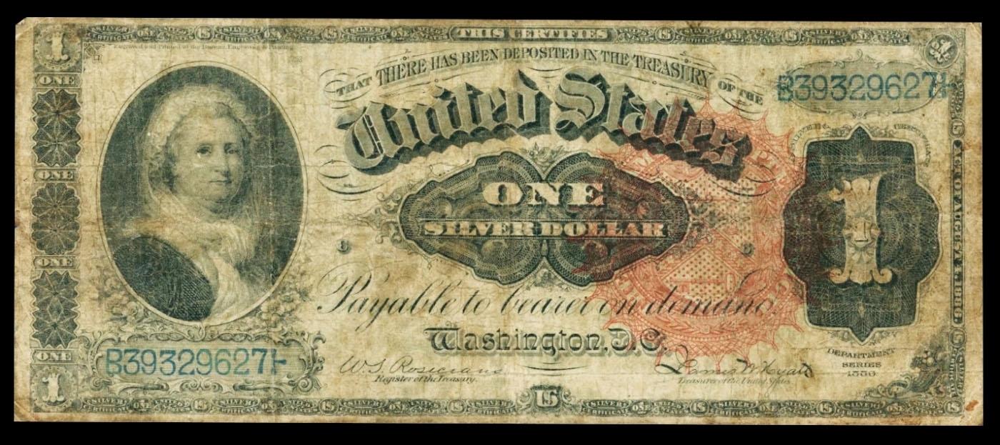 1886 $1 large size Silver Certificate Martha Washington Grades vf+ FR-217