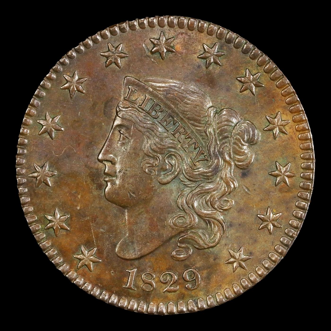 1829 Lg Letters Coronet Head Large Cent 1c ms62+ USCG