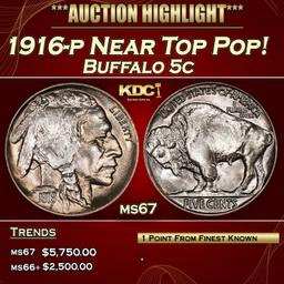 1916-p Buffalo Nickel Near Top Pop! 5c ms67 SEGS