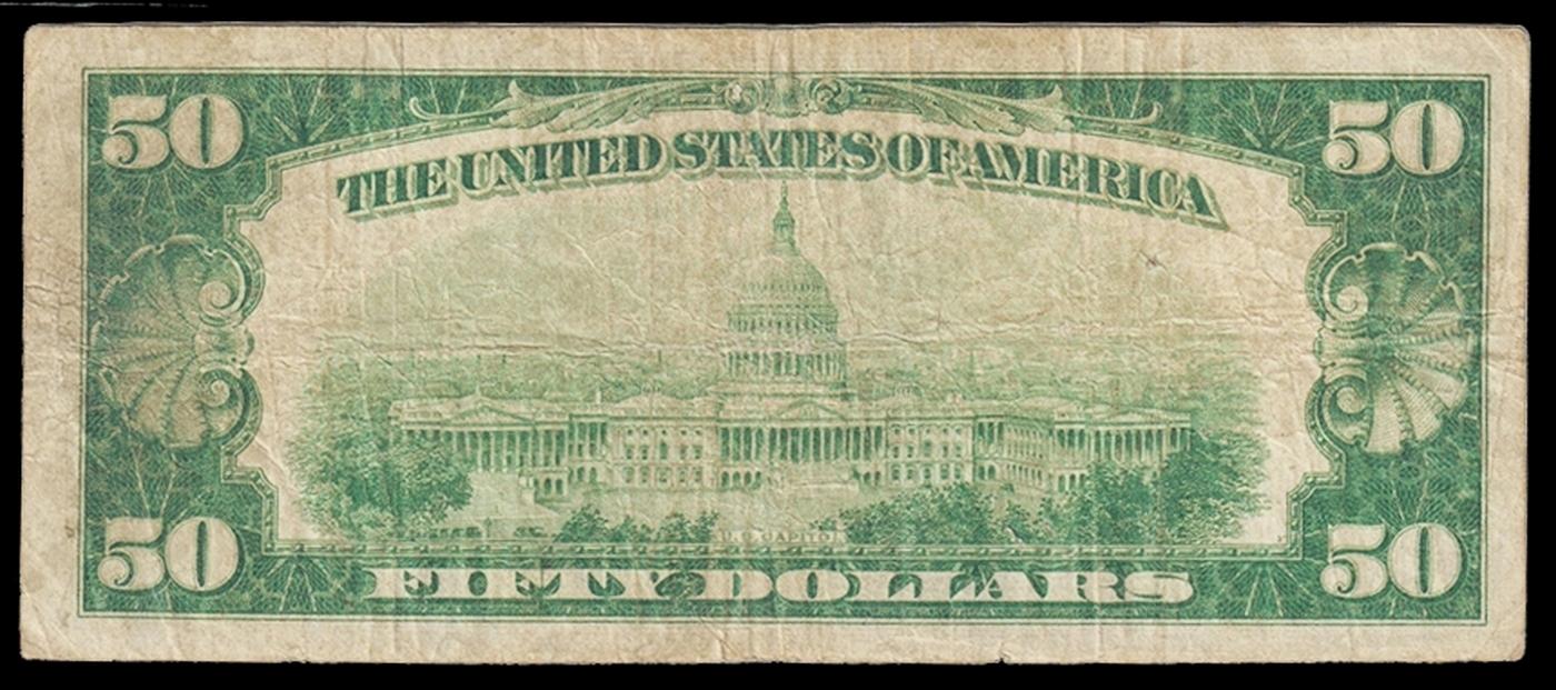 1928 $50 Gold Certificate FR-2404 Signatures Woods/Mellon Grades vf+