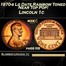 PCGS 1970-s Lg Date Proof Lincoln Cent Rainbow Toned Near Top Pop! 1c pr68 RB PCGS